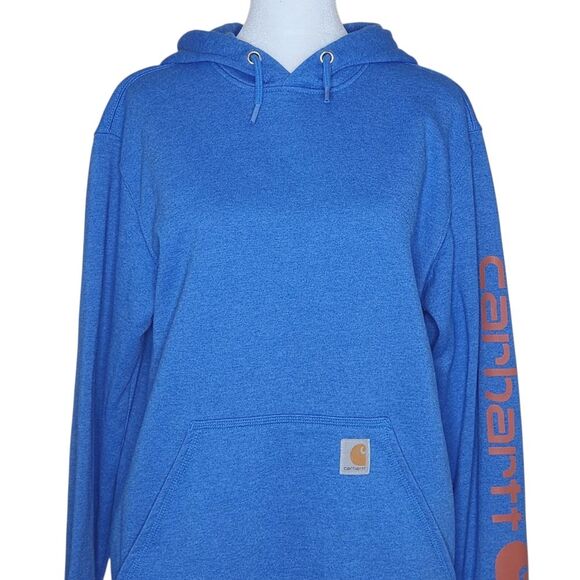 Carhartt Loose Fit Hooded Sweatshirt Hoodie Logo Sleeve Blue Men's Small - Picture 2 of 12